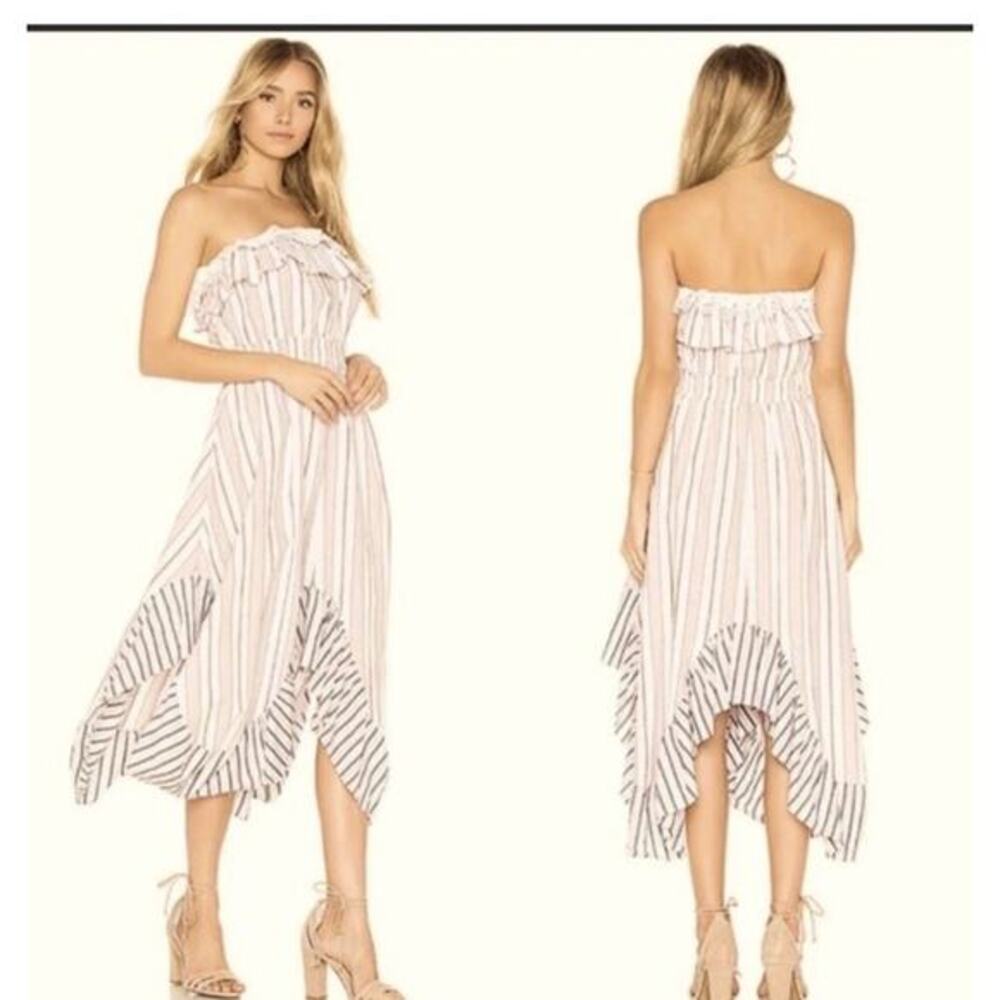 Misa Los Angeles Ruffled Off The Shoulder striped Dress S Handkerchief Hem